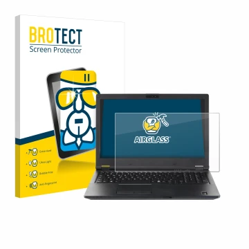 Parte frontal de un envase de producto con el logotipo de la marca BROTECT. Al lado se muestra el dispositivo Fujitsu Lifebook