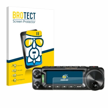 Parte frontal de un envase de producto con el logotipo de la marca BROTECT. Al lado se muestra el dispositivo Yaesu FT-891 con