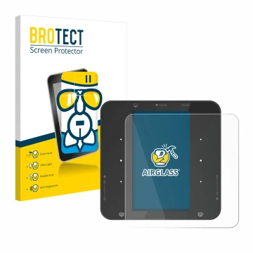 Parte frontal de un envase de producto con el logotipo de la marca BROTECT. Al lado se muestra el dispositivo ISDT P30 con su 