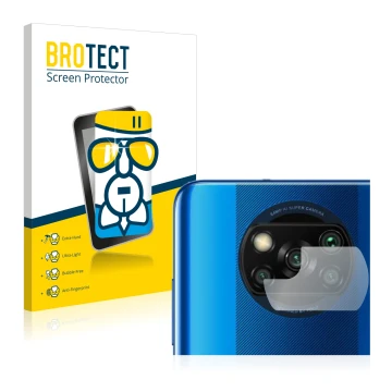 Parte frontal de un envase de producto con el logotipo de la marca BROTECT. Al lado se muestra el dispositivo Xiaomi Poco X3 N