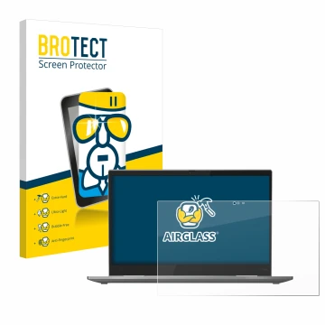 Parte frontal de un envase de producto con el logotipo de la marca BROTECT. Al lado se muestra el dispositivo Lenovo ThinkPad 