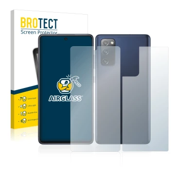 Parte frontal de un envase de producto con el logotipo de la marca BROTECT. Al lado se muestra el dispositivo Samsung Galaxy S
