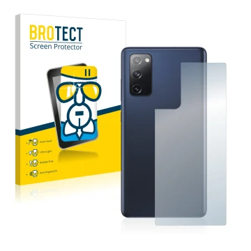Parte frontal de un envase de producto con el logotipo de la marca BROTECT. Al lado se muestra el dispositivo Samsung Galaxy S
