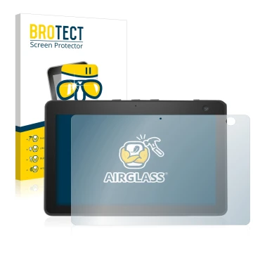 Parte frontal de un envase de producto con el logotipo de la marca BROTECT. Al lado se muestra el dispositivo Amazon Echo Show