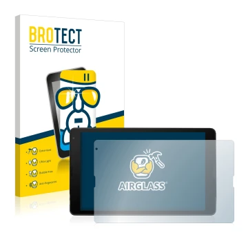 Parte frontal de un envase de producto con el logotipo de la marca BROTECT. Al lado se muestra el dispositivo MEDION Lifetab E