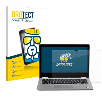 Parte frontal de un envase de producto con el logotipo de la marca BROTECT. Al lado se muestra el dispositivo Dell Latitude 33