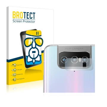 Parte frontal de un envase de producto con el logotipo de la marca BROTECT. Al lado se muestra el dispositivo ASUS Zenfone 7 P