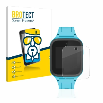 Parte frontal de un envase de producto con el logotipo de la marca BROTECT. Al lado se muestra el dispositivo TCL Movetime Fam