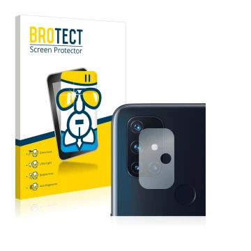 Parte frontal de un envase de producto con el logotipo de la marca BROTECT. Al lado se muestra el dispositivo OnePlus Nord N10