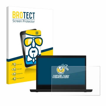 Parte frontal de un envase de producto con el logotipo de la marca BROTECT. Al lado se muestra el dispositivo Lenovo ThinkPad 