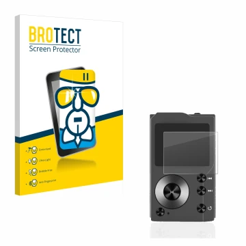 Parte frontal de un envase de producto con el logotipo de la marca BROTECT. Al lado se muestra el dispositivo Surfans F20 con 