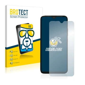 Parte frontal de un envase de producto con el logotipo de la marca BROTECT. Al lado se muestra el dispositivo Gigaset GS4 con 