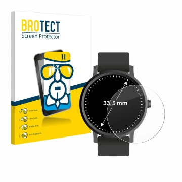 Parte frontal de un envase de producto con el logotipo de la marca BROTECT. Al lado se muestra el dispositivo Relojes (Circula