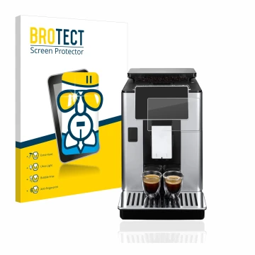 Parte frontal de un envase de producto con el logotipo de la marca BROTECT. Al lado se muestra el dispositivo DeLonghi PrimaDo