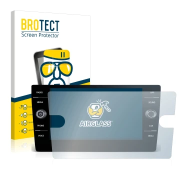 Parte frontal de un envase de producto con el logotipo de la marca BROTECT. Al lado se muestra el dispositivo Volkswagen T-Roc