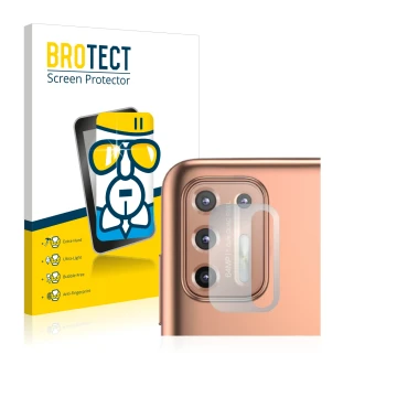 Parte frontal de un envase de producto con el logotipo de la marca BROTECT. Al lado se muestra el dispositivo Motorola Moto G9