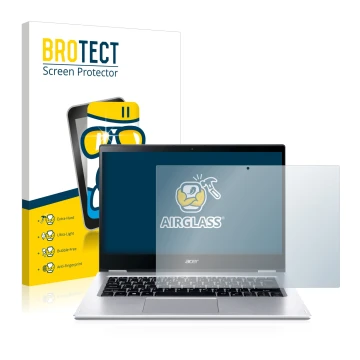 Parte frontal de un envase de producto con el logotipo de la marca BROTECT. Al lado se muestra el dispositivo Acer Spin 3 SP31