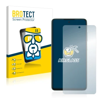 Parte frontal de un envase de producto con el logotipo de la marca BROTECT. Al lado se muestra el dispositivo Samsung Galaxy A