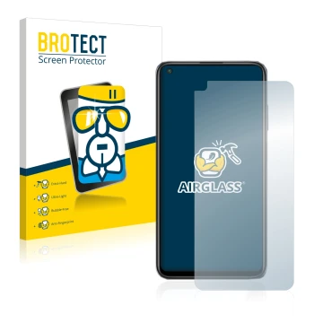 Parte frontal de un envase de producto con el logotipo de la marca BROTECT. Al lado se muestra el dispositivo Xiaomi Redmi Not