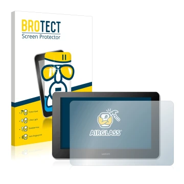 Parte frontal de un envase de producto con el logotipo de la marca BROTECT. Al lado se muestra el dispositivo Wacom One Creati