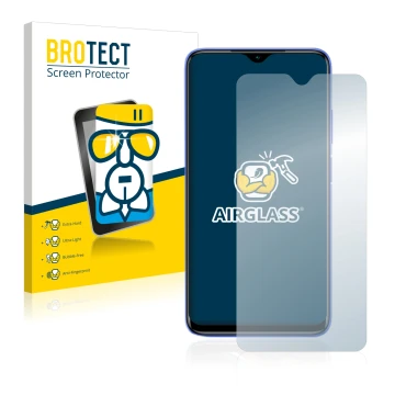 Parte frontal de un envase de producto con el logotipo de la marca BROTECT. Al lado se muestra el dispositivo Xiaomi Redmi 9T 