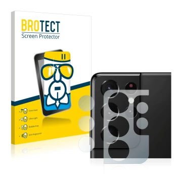 Parte frontal de un envase de producto con el logotipo de la marca BROTECT. Al lado se muestra el dispositivo Samsung Galaxy S