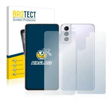 Parte frontal de un envase de producto con el logotipo de la marca BROTECT. Al lado se muestra el dispositivo Samsung Galaxy S