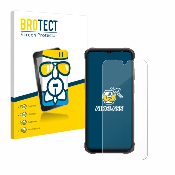 Parte frontal de un envase de producto con el logotipo de la marca BROTECT. Al lado se muestra el dispositivo Ulefone Armor 12