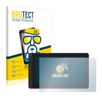 Parte frontal de un envase de producto con el logotipo de la marca BROTECT. Al lado se muestra el dispositivo Huion Kamvas 13 