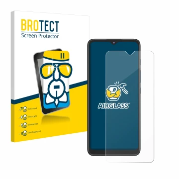 Parte frontal de un envase de producto con el logotipo de la marca BROTECT. Al lado se muestra el dispositivo Motorola Moto G5