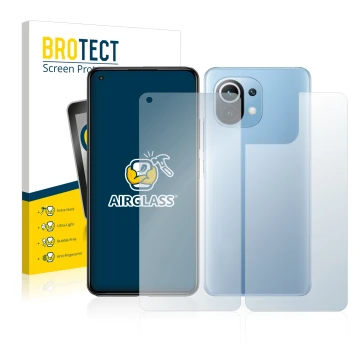 Parte frontal de un envase de producto con el logotipo de la marca BROTECT. Al lado se muestra el dispositivo Xiaomi Mi 11 Lit