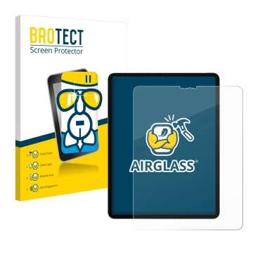 Parte frontal de un envase de producto con el logotipo de la marca BROTECT. Al lado se muestra el dispositivo Apple iPad Pro 1