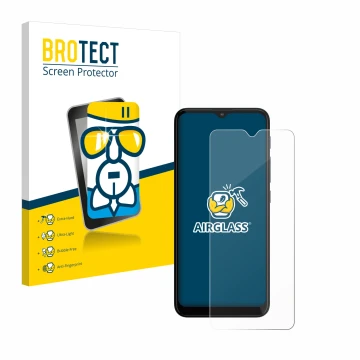 Parte frontal de un envase de producto con el logotipo de la marca BROTECT. Al lado se muestra el dispositivo Motorola Moto G2