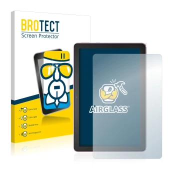 Parte frontal de un envase de producto con el logotipo de la marca BROTECT. Al lado se muestra el dispositivo Amazon Fire HD 1