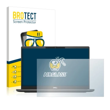 Parte frontal de un envase de producto con el logotipo de la marca BROTECT. Al lado se muestra el dispositivo Dell Latitude 73