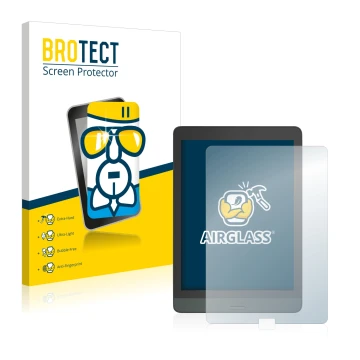 Parte frontal de un envase de producto con el logotipo de la marca BROTECT. Al lado se muestra el dispositivo Boox Nova 3 con 