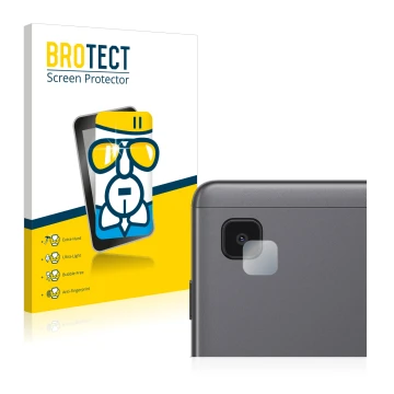 Parte frontal de un envase de producto con el logotipo de la marca BROTECT. Al lado se muestra el dispositivo Samsung Galaxy T