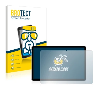 Parte frontal de un envase de producto con el logotipo de la marca BROTECT. Al lado se muestra el dispositivo Huawei MatePad 1