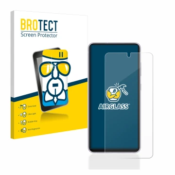 Parte frontal de un envase de producto con el logotipo de la marca BROTECT. Al lado se muestra el dispositivo Samsung Galaxy S