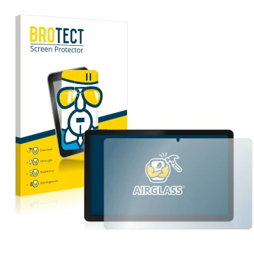 Parte frontal de un envase de producto con el logotipo de la marca BROTECT. Al lado se muestra el dispositivo realme Pad con s