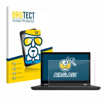 Parte frontal de un envase de producto con el logotipo de la marca BROTECT. Al lado se muestra el dispositivo Lenovo ThinkPad 