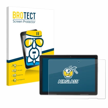 Parte frontal de un envase de producto con el logotipo de la marca BROTECT. Al lado se muestra el dispositivo MEDION Lifetab P