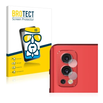 Parte frontal de un envase de producto con el logotipo de la marca BROTECT. Al lado se muestra el dispositivo OnePlus Nord 2 5