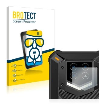 Parte frontal de un envase de producto con el logotipo de la marca BROTECT. Al lado se muestra el dispositivo Oukitel WP15 5G 