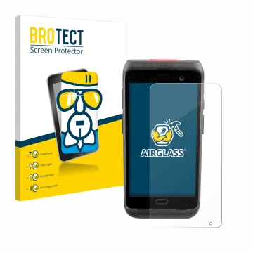 Parte frontal de un envase de producto con el logotipo de la marca BROTECT. Al lado se muestra el dispositivo Honeywell CT40 X