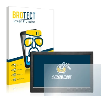 Parte frontal de un envase de producto con el logotipo de la marca BROTECT. Al lado se muestra el dispositivo Podofo HD Monito