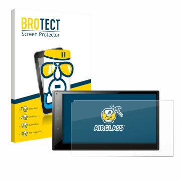 Parte frontal de un envase de producto con el logotipo de la marca BROTECT. Al lado se muestra el dispositivo Pioneer SPH-DA16