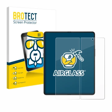 Parte frontal de un envase de producto con el logotipo de la marca BROTECT. Al lado se muestra el dispositivo Samsung Galaxy Z