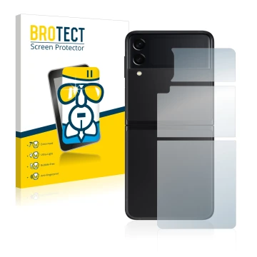Parte frontal de un envase de producto con el logotipo de la marca BROTECT. Al lado se muestra el dispositivo Samsung Galaxy Z