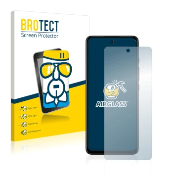 Parte frontal de un envase de producto con el logotipo de la marca BROTECT. Al lado se muestra el dispositivo Motorola Moto G6